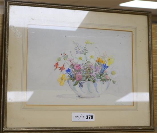 Kathleen M. Ball, watercolour, Still life of flowers in a bowl, signed, 23 x 33cm